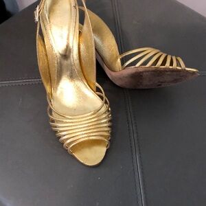 Sergio Rossi Gold Peep-Toe Slingback Heels